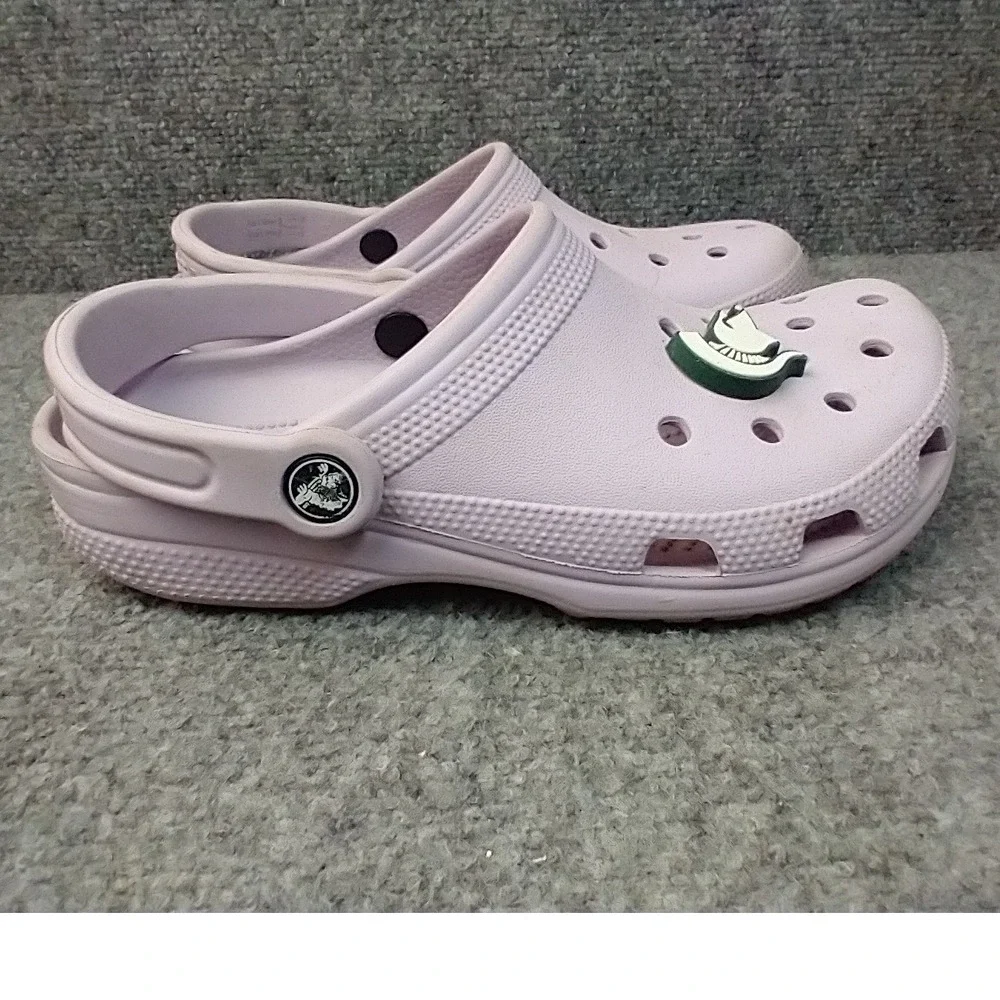 Crocs Classic Clog Kids Size J4 Pink Lavender Spartan Helmet Charm